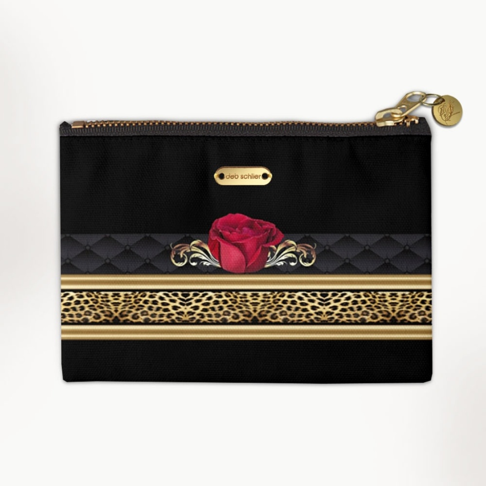 Red Rose & Leopard Print on Black 4x6 Coin Purse